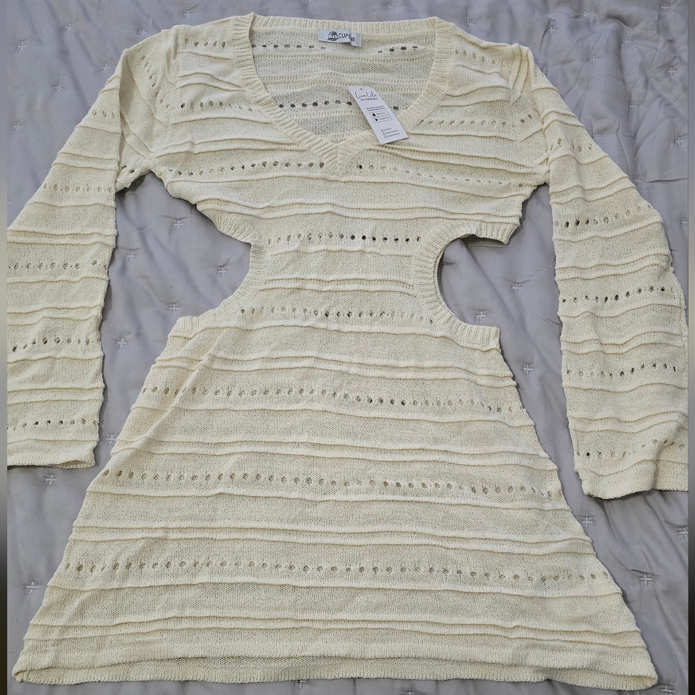 Cupshe Cream Knit Dress with Mid Cutout